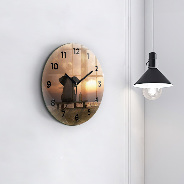 Horloge ronde Animaux et coucher de soleil