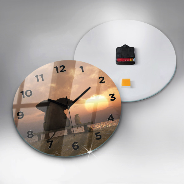 Horloge ronde Animaux et coucher de soleil