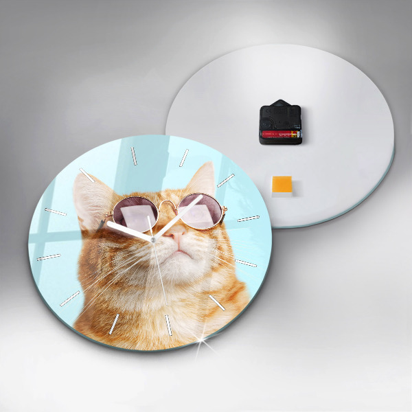 Pendule murale ronde Chat drôle avec des lunettes