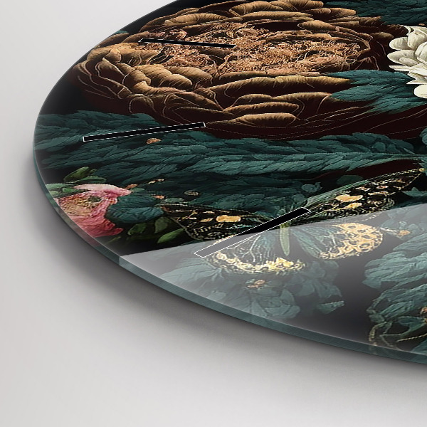 Horloge ronde Fleurs et papillons dorés