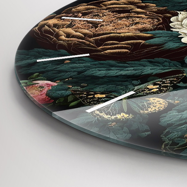 Horloge ronde Fleurs et papillons dorés