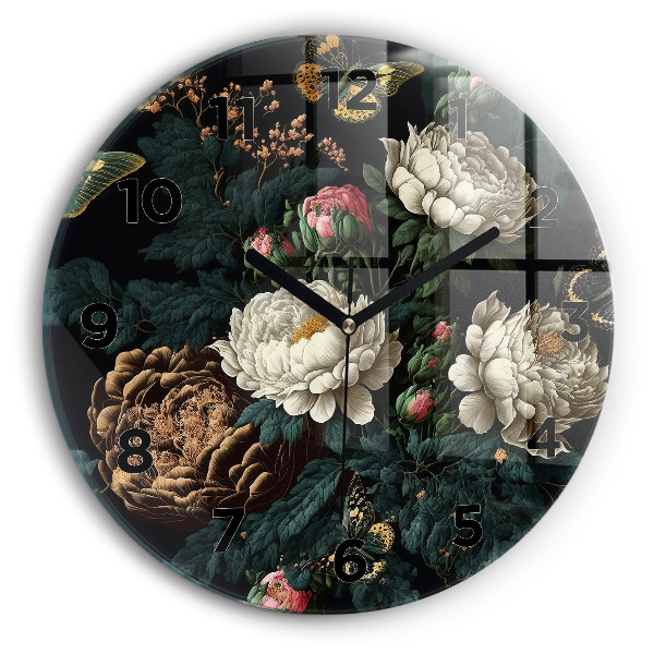 Horloge ronde Fleurs et papillons dorés