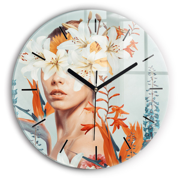 Horloge ronde Femme avec des fleurs