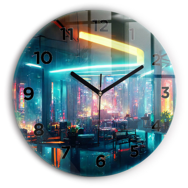 Horloge ronde Ville de style cyberpunk
