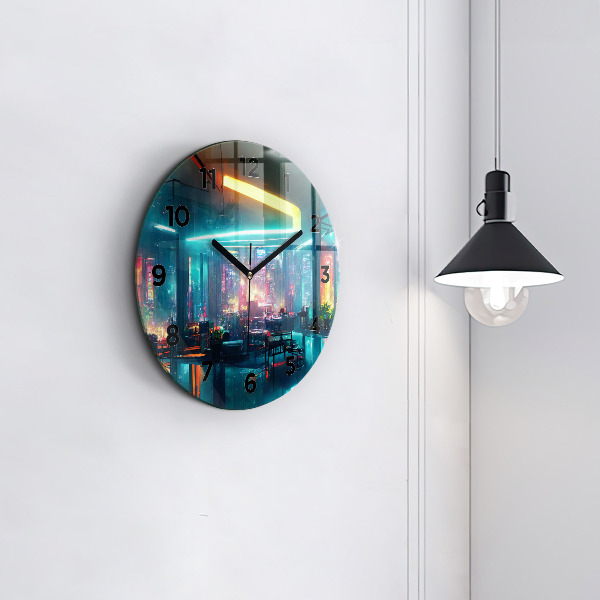 Horloge ronde Ville de style cyberpunk