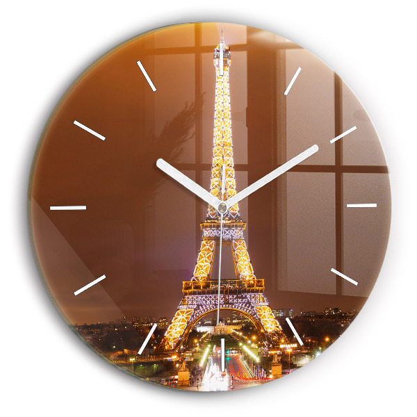 Horloge ronde Tour Eiffel illuminée