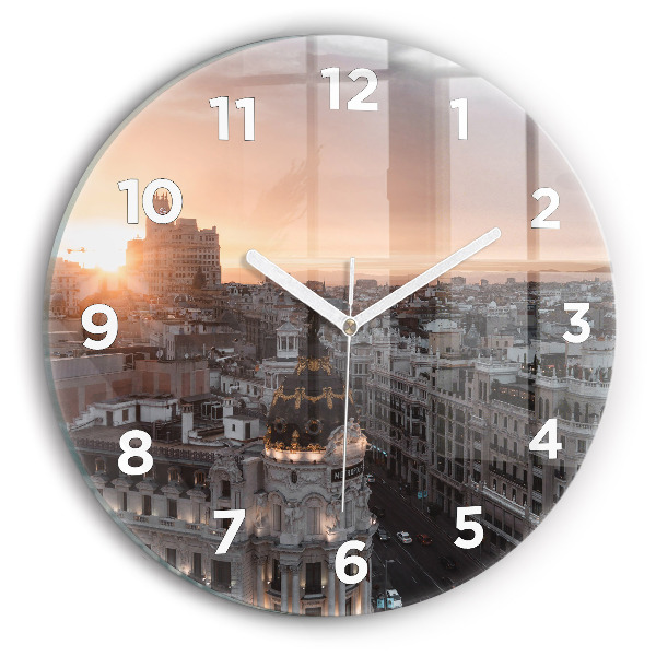 Horloge ronde Villes au coucher du soleil