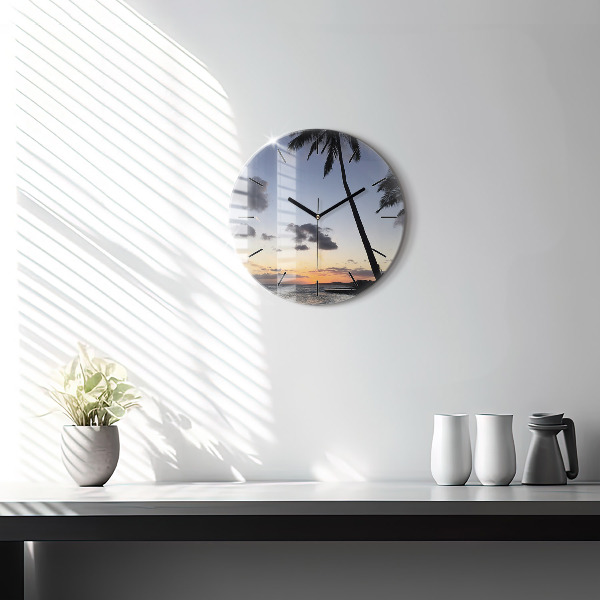 Horloge ronde Palmier et lever de soleil
