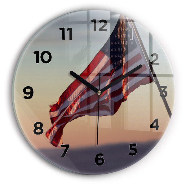 Horloge ronde Drapeau des États-Unis flottant