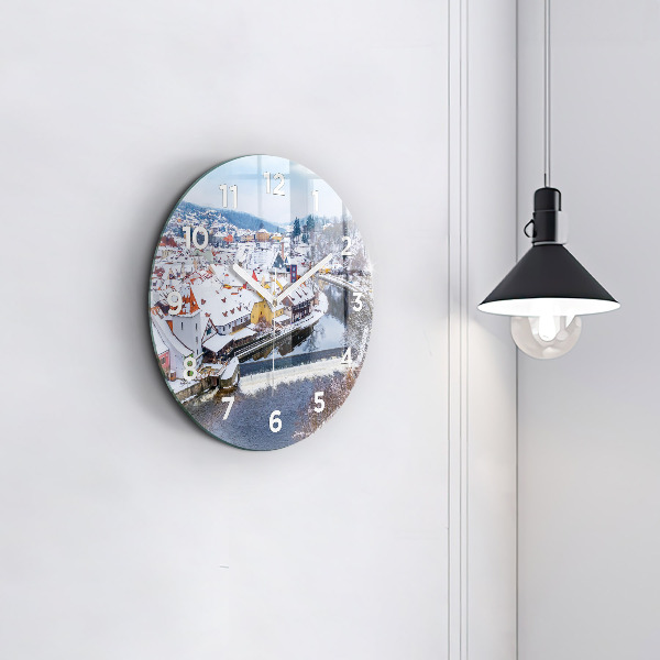 Pendule murale ronde Panorama de la ville en hiver