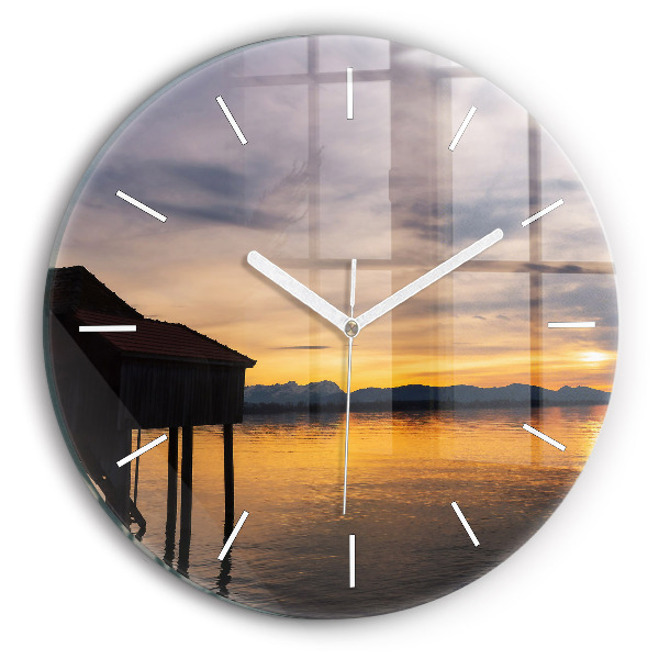 Pendule murale ronde Coucher de soleil sur le lac