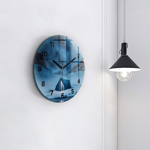 Horloge ronde 'Tente dans les montagnes d''Islande'