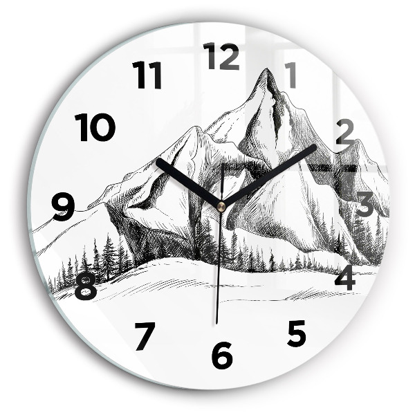 Horloge ronde Montagnes dessinées