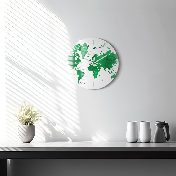 Horloge ronde Carte du monde verte