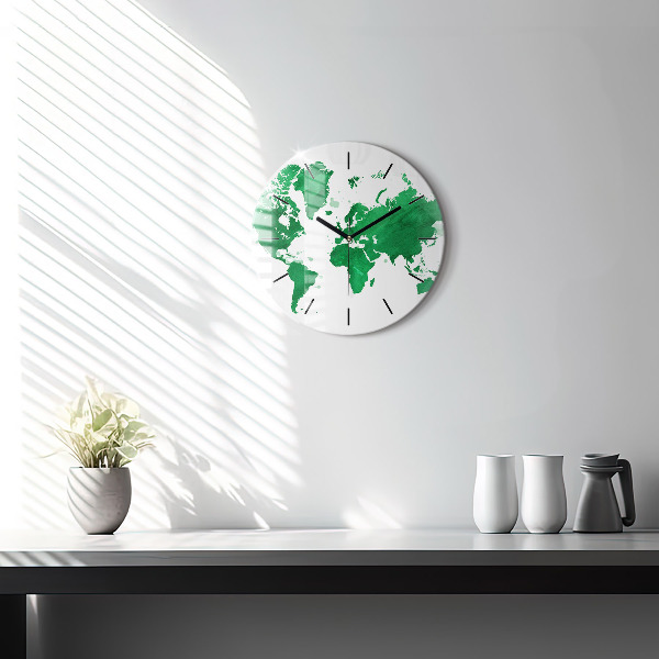 Horloge ronde Carte du monde verte