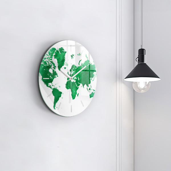 Horloge ronde Carte du monde verte