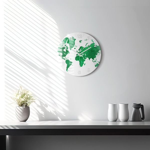 Horloge ronde Carte du monde verte