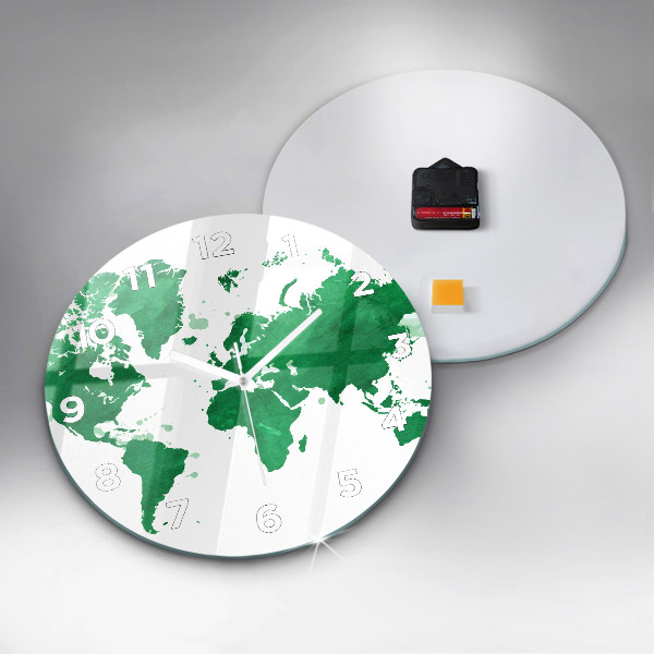 Horloge ronde Carte du monde verte