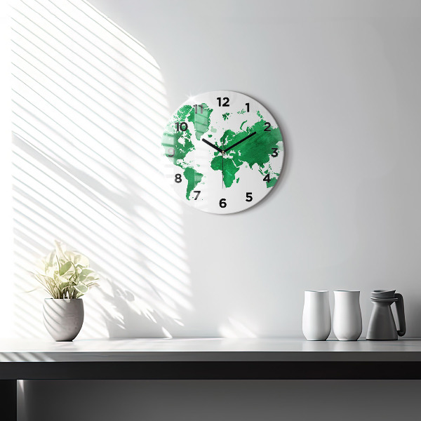 Horloge ronde Carte du monde verte