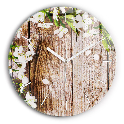 Horloge ronde Fleurs sur bois