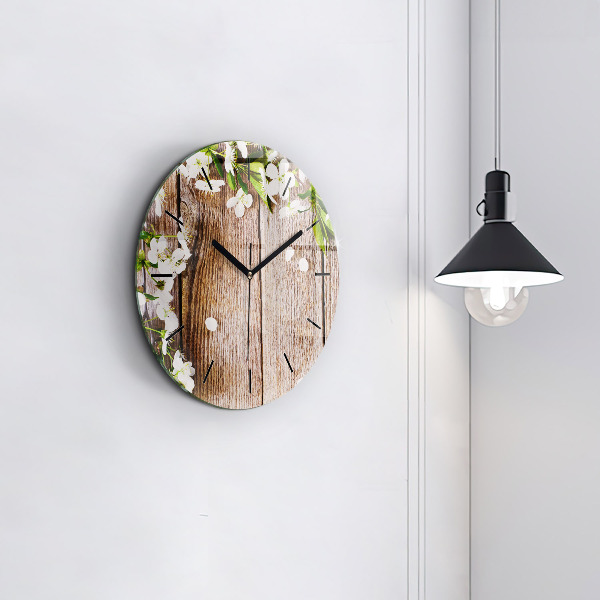 Horloge ronde Fleurs sur bois