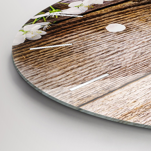 Horloge ronde Fleurs sur bois