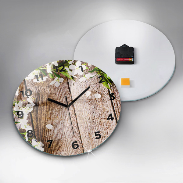 Horloge ronde Fleurs sur bois