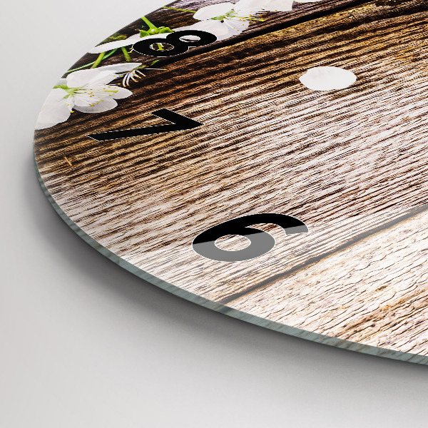 Horloge ronde Fleurs sur bois