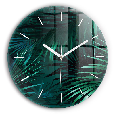 Horloge ronde feuilles tropicales