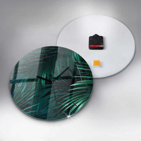 Horloge ronde feuilles tropicales