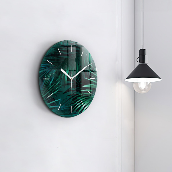 Horloge ronde feuilles tropicales