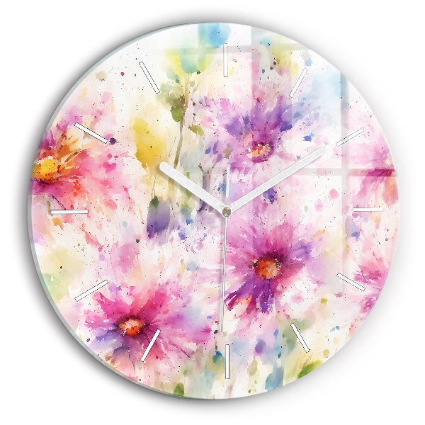 Horloge ronde Fleurs peintes