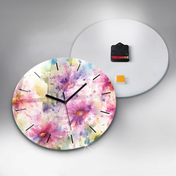 Horloge ronde Fleurs peintes