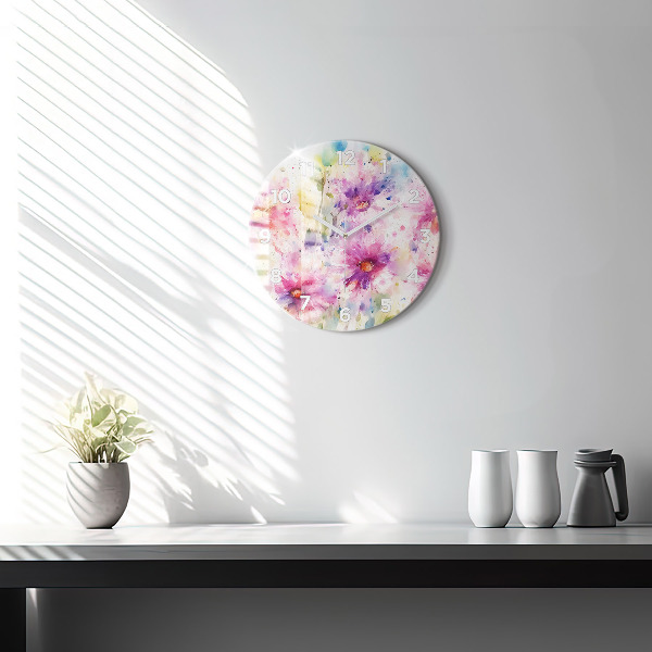 Horloge ronde Fleurs peintes
