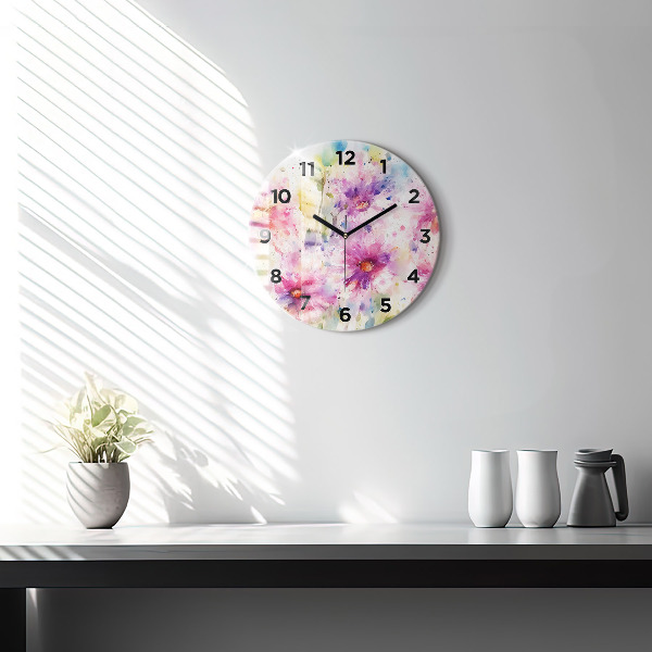 Horloge ronde Fleurs peintes