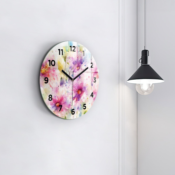 Horloge ronde Fleurs peintes