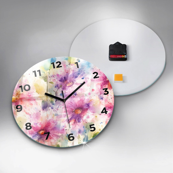 Horloge ronde Fleurs peintes