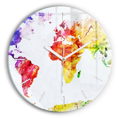 Horloge ronde 'Carte du monde à l''aquarelle'