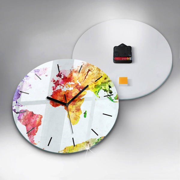 Horloge ronde 'Carte du monde à l''aquarelle'