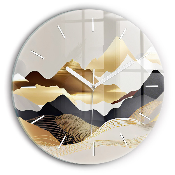 Horloge ronde Montagnes dorées abstraites