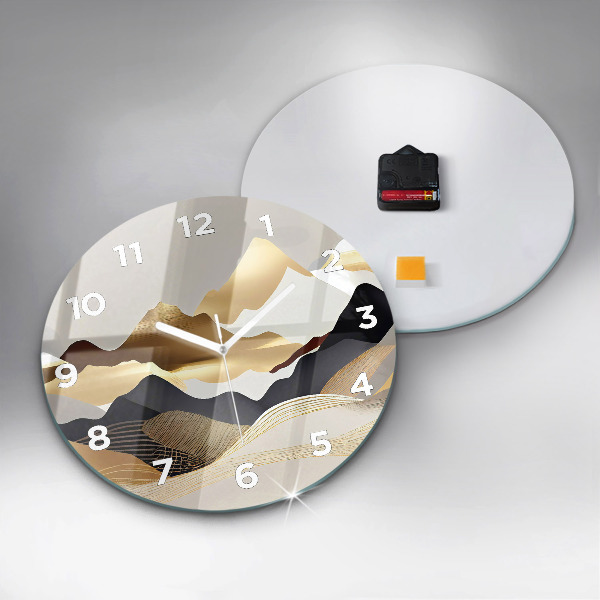 Horloge ronde Montagnes dorées abstraites