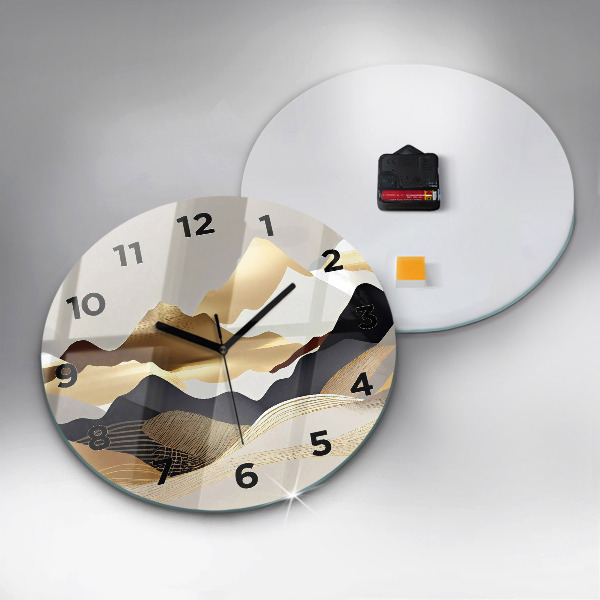 Horloge ronde Montagnes dorées abstraites