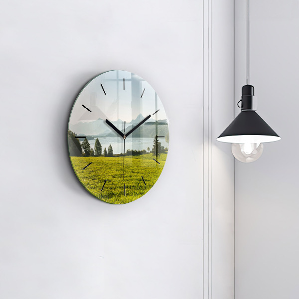 Horloge ronde Montagnes et champs
