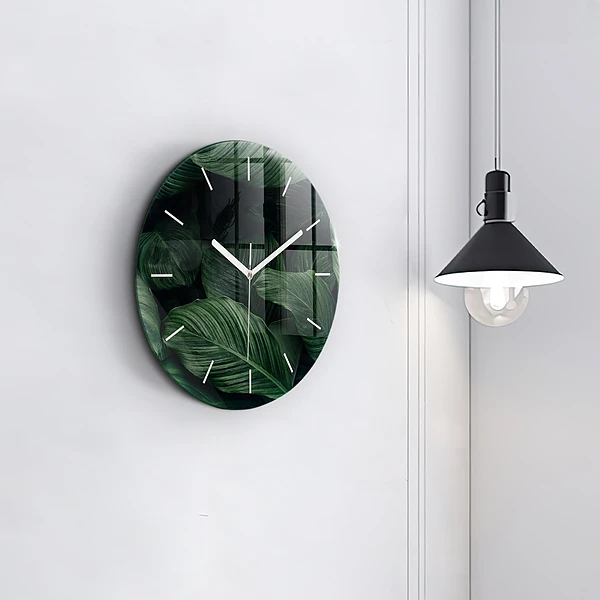 Pendule murale ronde Monstera tropical
