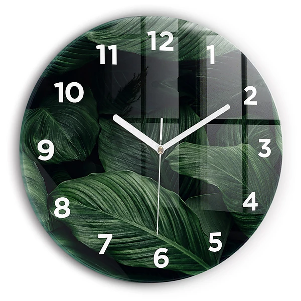 Pendule murale ronde Monstera tropical