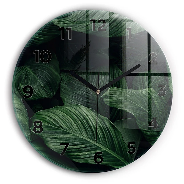 Pendule murale ronde Monstera tropical