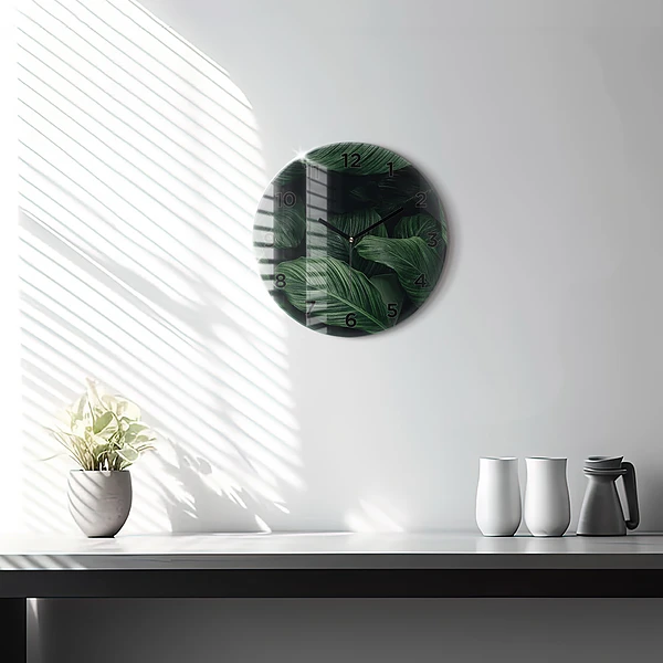 Pendule murale ronde Monstera tropical