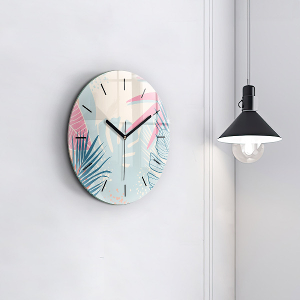 Pendule murale ronde Feuilles pastel – Tropiques