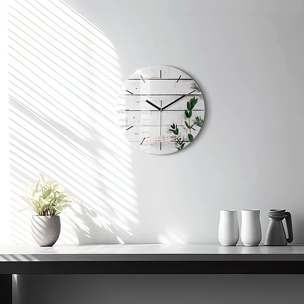 Pendule murale ronde Planches en bois clair