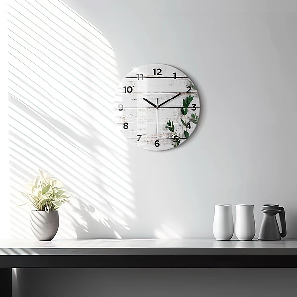 Pendule murale ronde Planches en bois clair